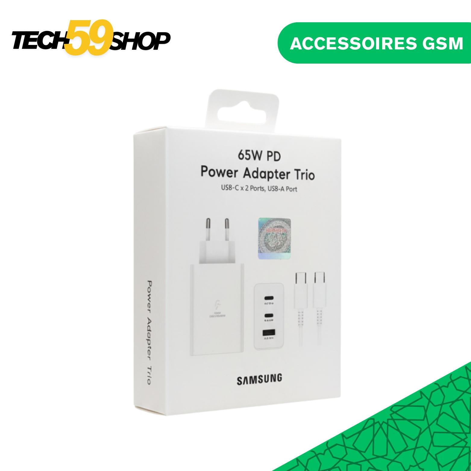 Chargeur Samsung 65W PD Trio | Adaptateur Triple Port USB-C/USB-A