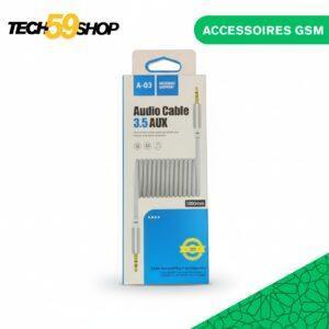 Câble Audio AUX A-03 3.5mm Mâle-Mâle | Connecteurs Plaqué Or